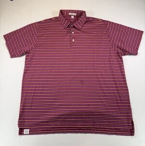 Peter Millar Polo Shirt Mens XXL Red Striped Cotton Golf Short Sleeve Casual